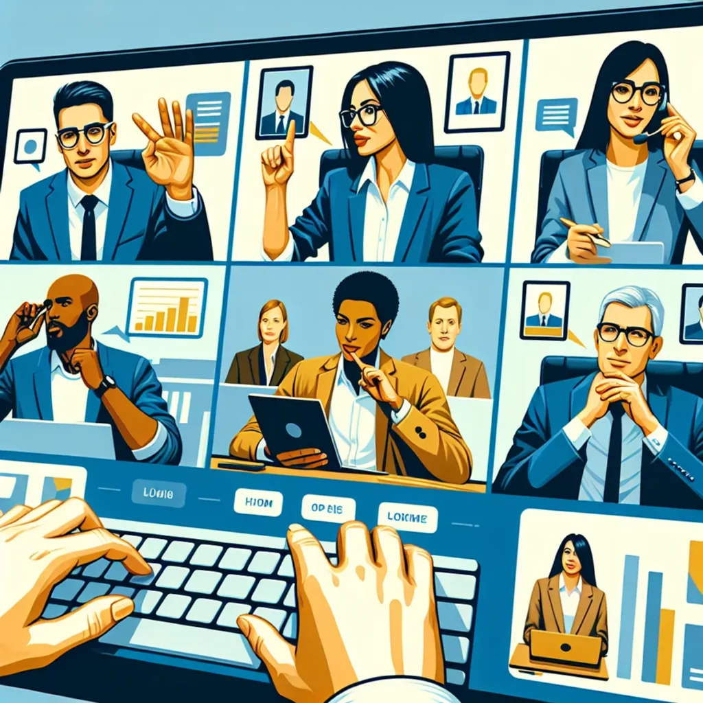 A diverse group of people in a digital meeting